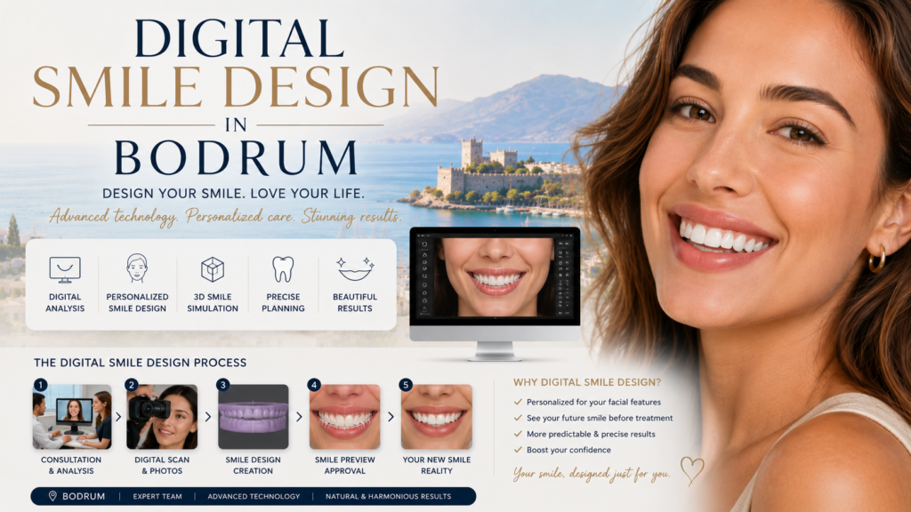 DIGITAL SMILE DESIGN IN BODRUM consultation using advanced digital dentistry technology to create a personalized natural smile makeover in Bodrum Turkey.