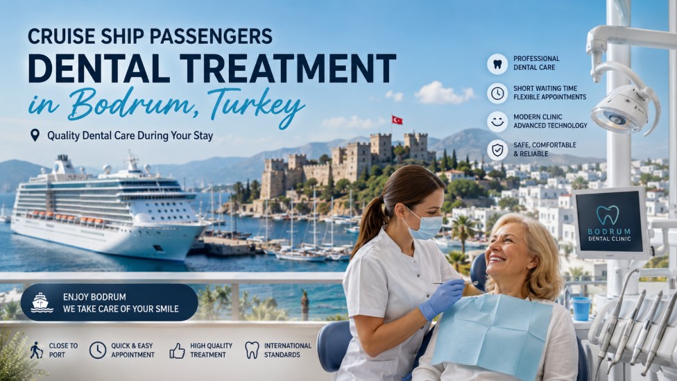 Cruise Ship Passengers Dental Treatment in Bodrum, Turkey with VIP clinic transfers, same-day dental care, implants, veneers, teeth whitening, and luxury recovery services near Bodrum Cruise Port. Cruise Ship Passengers Dental Treatment in Bodrum, Turkey